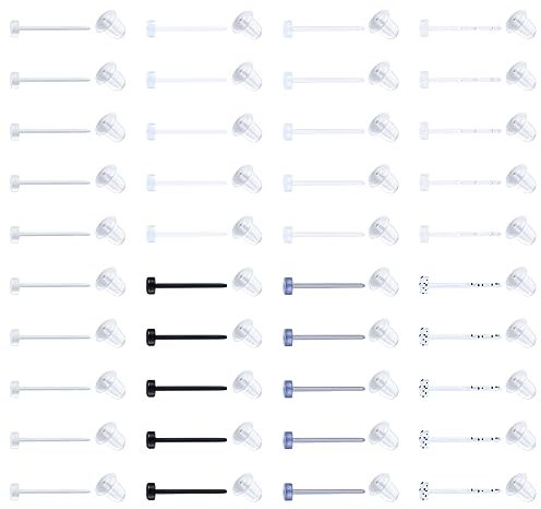 LAURITAMI Durchsichtige Ohrstecker Piercings Ohr Plastik Stecker Ohrstifte Ohrstopper Kunststoff Clear Stud Piercing Retainer