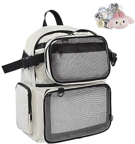 Ita Bag Backpack Kawaii Itabag Lolita Daypack Bookbag Itabag Clear Window for Pins Cosplay Daily Use Detachable 2 Way Use Unisex Dual Purpose Backpack Chest bag shoulder bag 2 in 1 (Beige)