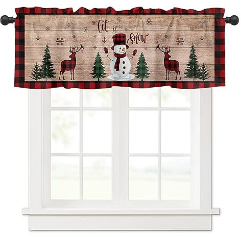 Surwin Tenda Corta per Finestra Piccola, Bistrot Cafe da Cucina Natale Rosso - Decorazione per Camera da Letto, Soggiorno, Balcone (137x45cm, Venatura del Legno)