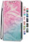 UCool für Huawei P30 Lite Hülle PU Leder Flip Klappbar Lederhülle Schutzhülle 3D Bunte Muster Wallet Cover Case Handyhülle [Kartenfach] Tasche Etui Handytasche Rosa Grün Marmor