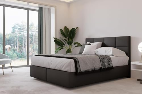 TRADA Boxspringbett 180 x 200 cm mit Pocket & Bonellmatratze, Schwarz | MALLORCA, Sehr Weich Modern Bett ohne Bettkasten