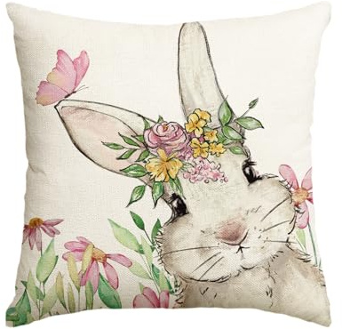 Artoid Mode Hase Blumen Schmetterling Ostern Kissenbezug, 40x40 cm Frühling Saisonnal Zierkissenbezug Couch Wohnzimmer Deko