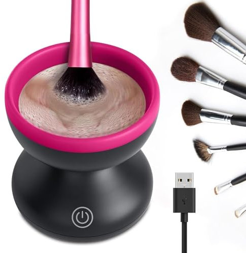 Machine électrique à Nettoyer Les Pinceaux De Maquillage Mini Nettoyeur De Pinceaux De Maquillage USB Automatique Outils De Nettoyage De Pinceaux Cadeaux Pour Les Femmes (Noir/Rouge)