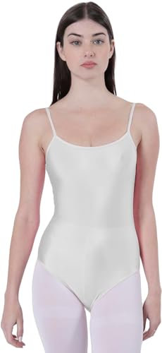 Body für Tanz, Ballett, Gymnastik, Damen, ärmellos, mit Rundhalsausschnitt und Rückenabdeckung, nicht transparent, eng anliegend, für Tanz, weiß, 38