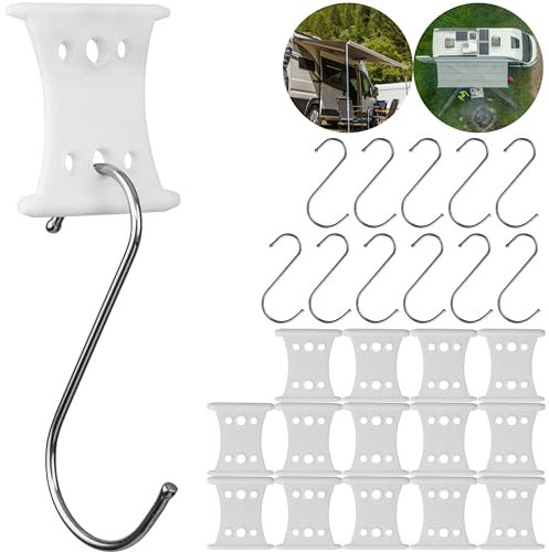Markisenhaken für Kederschiene, 12 Pack, Weiß, für Kederleisten mit ∅5-6mm und ∅7-8mm, Set mit 12 x 120mm Edelstahl S-Haken, Haken Wohnwagen Vorzeltkeder, Kederhaken Camping Markise, Aufhänger Keder