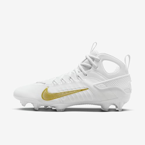 Nike Huarache 9 Elite LAX Lacrosse Cleats (FD0088-100, White/White/Metallic Vivid Gold) Size 13