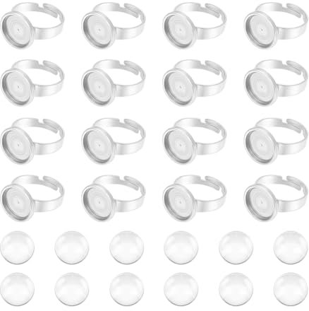 UNICRAFTALE 20 Sets Fingerring Rohlinge Ringlünetten Rohlinge Edelstahl Verstellbare Leere Cabochon Ringeinstellungen Ringe Basis Kit Cabochon Basis Ringbasis Zubehör Für Die Ringherstellung