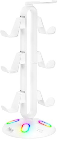 JUCHRZEY RGB-Desktop-Headset-Halter, 9 Lichtmodi, Game-Controller-Headset-Halterung mit Hub, 2 USB-Anschlüsse, unterstützt Win7/8/10/11/Linux/Mac for Switch PS5 Controller