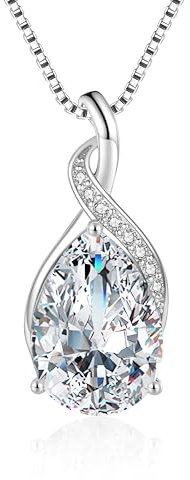 Cangall Halskette Damen Silber, 925 Sterling Silber Kette Halsschmuck mit Weiß Cubic Zirkonia, 45 + 5cm Silberkette mit Wassertropfen Anhänger, Geschenk für Frau zum Geburtstag Muttertag Jahrestag