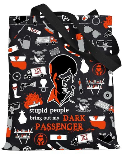 KEYCHIN Crime Blood Tote Bag Mord TV Show Fans Geschenk Stupid People Bring Out My Dark Passenger Handtasche Crime TV Show Merch, Dark Passenger Tb-bl, 9.05 inches x 6.69 inches x 1 inch