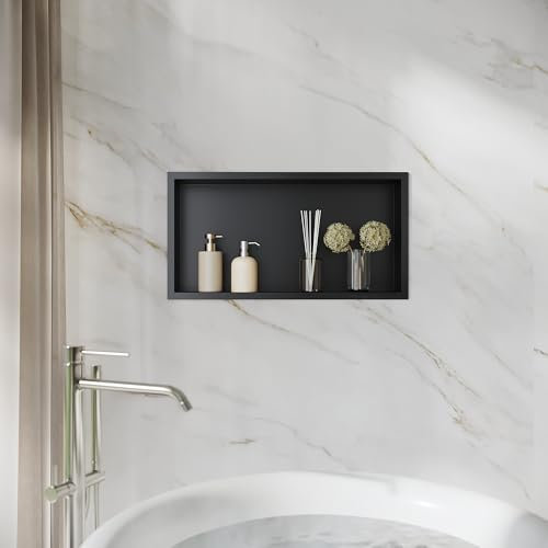 SONNI Wandnische Dusche Edelstahl, eingebettete Duschnische, Einzelregal Lagerung für Badezimmer, Wasserdicht, Keine Fliesen erforderlich, 60 x 30 x 10 cm, Schwarz GNF60