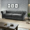 Easy4You Chesterfield Grau Plüsch Velvet 3-Sitzer Sofa 225x74x88 cm Sofas für Wohnzimmer Sofagarnituren mit Holzfüße Set Sofas & Couches