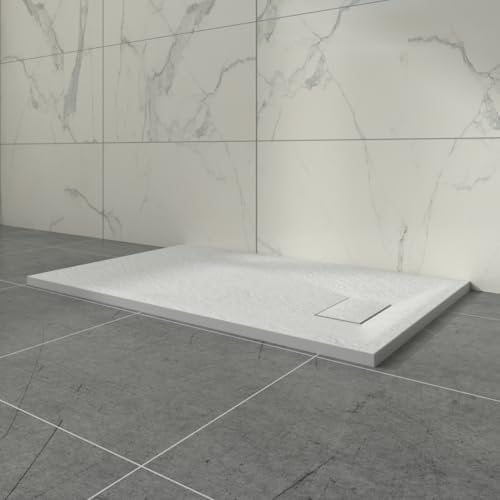 Aquariss SMC Slate Effect Shower Enclosure Tray 1100x700mm Rectangular Wetroom Shower Base White