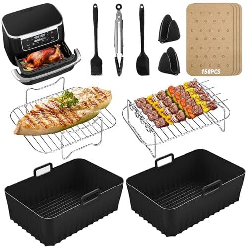 XUNIVERS Heißluftfritteuse Zubehör,Airfryer Zubehör für AF300EU AF400EU 7.6L-9.5L Und anderen Dual Zone Air Fryer,Airfryer Zubehör, Air Fryer Accessories,Heißluftfritteuse Grillrost,Backpapier etc
