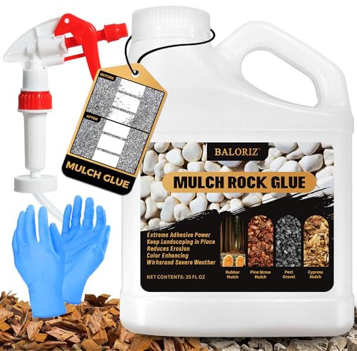BALORIZ Mulch Glue - 35oz Mulch and Rock Glues for Landscaping Stabilizing and Pea Gravel, Gravel Glue with Applicator Ready to Use Mulches Glues for Rocks Locking Most Mulches
