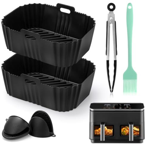 Aieve Silikonform für COSORI Heißluftfritteuse Zubehör für COSORI Airfryer 8-in-1 Dual Zone XXL 8,5L/ CAF-R901-AE, Dual Blaze TwinFry XXL 10L,Wiederverwendbarer Silikoneinsatz für Heißluftfritteuse