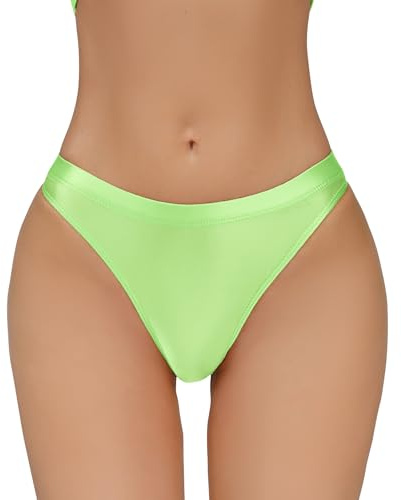 Ausing Women's See Through Bikini Thongs Ladies Sheer Tanga Knickers Woman Silky Brazilian Underwear Lady Slutty Sexy Panties for Women Solid Color Lingerie Womens Briefs Pants Panty Green S