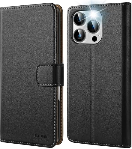 HOOMIL MagFlip Handyhülle für iPhone 16 Pro Hülle, Hochwertiges PU-Leder, Erstklassige Handwerkskunst, Klappbar Case Schutzhülle mit Kartenfach & Standfunktion - Schwarz