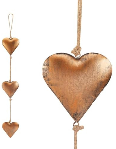 GORGECRAFT Vintage Metal Heart Wall Art 67.7cm Red Copper Iron Valentines Hanging Ornament Antique Rustic Farmhouse 3D Love Hearts Shaped Sign Pendants with Rope for Home Bedroom Office Indoor Outdoor