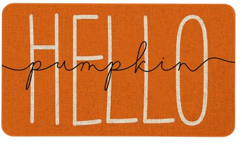 Kuyuayee Fall Pumpkin Welcome Doormat 30x17 Inch Hello Pumpkin Front Door Mat Indoor Outdoor Entrance Floor Mats Non-Slip Washable Seasonal Autumn Thanksgiving Home Decor Rugs