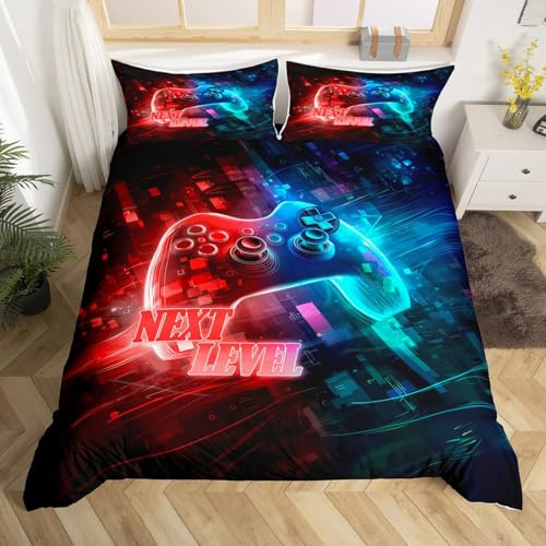 Homemissing Game Bettwäsche Set 155x220cm Gaming Spiel Controller Betten 2 teilig für Kinder Jungs Teens Bettbezug Blau Rot Bettwäsche-Set mit 1 Kissenbezug
