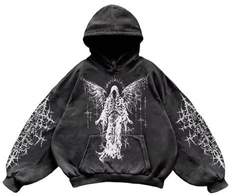 Sweatshirt Herren Damen Y2K Vintage Totenkopf Print Casual Hoodie College Style Gothic Langarm Hoodie Lose Übergroße Street Retro Paar Sweatshirt Halloween Outfit Fashion Bequeme
