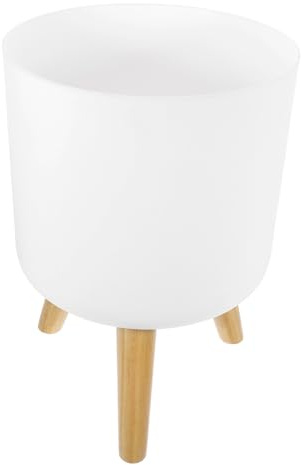 AKOOSY Modern Flower Pot Floor Planter Wood Legs White Large Plastic Plant Pot for Indoor Living Room and Garden Planting