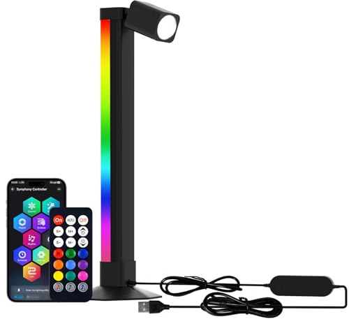 AURORIONCG Smarte LED Schreibtischlampe, RGB Gaming Lampe mit Leselicht | 2-in-1 Leselicht & RGBIC; App, Controller & Touch; 3 Lichtfarben; Musik-Sync; USB-betrieben (5V); Flexibler Kopf