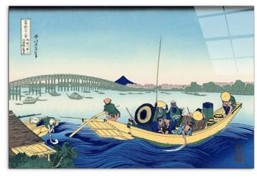 Artopweb CrystalArt 53 × 80 cm Tableau Plexiglass Effet Verre Brillant Léger Prêt à Suspendre Eco-Friendly - Sunset across the Ryogoku bridge de Hokusai Katsushika