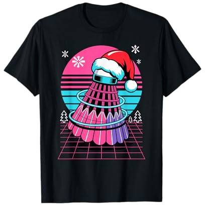 Weihnachten Synthwave Badminton Federball T-Shirt