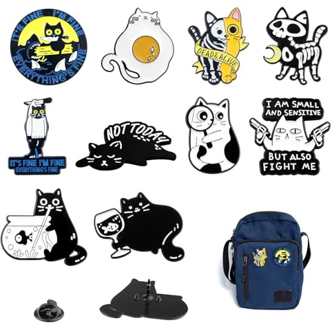 cersaty 12 Pièces Chat Email Broches, 2.6×2.7cm Pins Chat pour Vêtements, Pulls, Chemises, Sac à Dos, Chapeau, Décoration Alliage de Zinc Broche mignonne