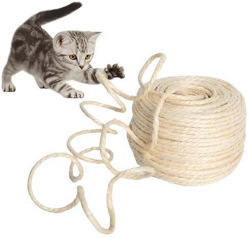 Sisal Rope for Cat Scratcher,50m x 4mm,Cat Rope for Replacement Cat Tree | Cat Scratching Sisal Rope for Scratching Post Tower Replacement or Recovering, DIY Cat Scratcher, Repair Cat Tree (Beige)
