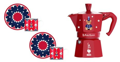 Bialetti Moka Express Iconic Italian Stovetop Espresso Maker (rosso/blu, set da 3 tazze)