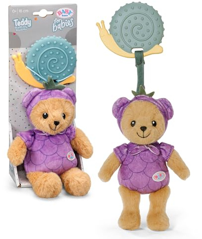 BABY born for babies Teddy BlauBÄRe 18 cm mit Beißring und Rassel | Beißring für die Zahnungszeit, Rassel & Knisterpapier, BlauBÄRe-Design, waschbar