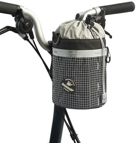 Rhinowalk 2.5L Fahrrad Lenkertasche mit Schultergurt, Zylindrische Flaschenhalter Tasche für Citybikes & Falträder wie Brompton, 300D Polyester + TPU-Beschichtung (Schwarz)