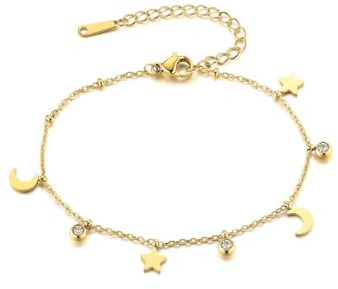 JSDDE Bracelet Femme Or à Chaîne Maille Fine en Acier Inoxydable Bracelet Gourmette Femmes Plaqué Or 18 Carats Dorée avec Charme Strass Brillant Bracelets Empilables Fantaisie Cadeau Anniversaire