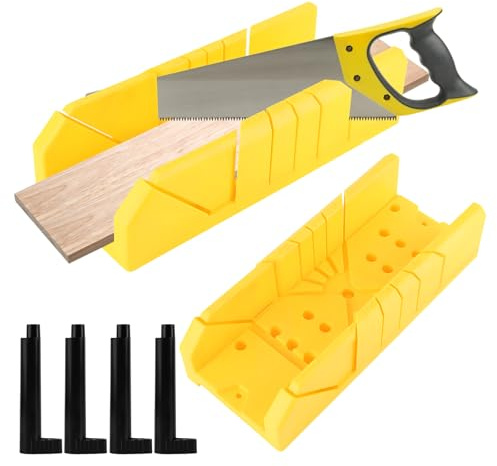 FEMONGY Ingletadora, Caja de ingletes, con 4 columnas de sujeción, Ángulos de corte: 22,5°/45°/90°, Adecuado para biselar esquinas en carpintería, juntas de yeso, zócalos, etc