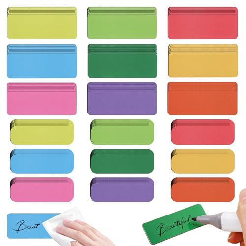 144 Stück Magnetstreifen Beschreibbar, 2 maße Abwischbare Magnetschilder zum Beschriften Bunt Magnetetiketten Beschreibbare Magnete Etiketten für Whiteboard Zubehör (80x30mm, 60x20mm)