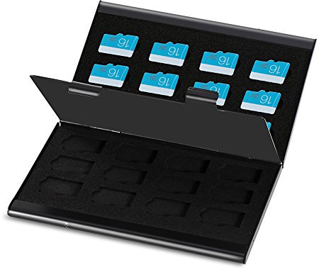 Etui Speicherkarten Aufbewahrung Schutzbox für Mikro SD Karte und TF Karte aus Alulegierung 9.3 x 6 x 1cm (24pcs TF, Schwarz)