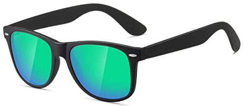 kimorn Polarisierte Sonnenbrille Klassische Unisex Horn Umrandet 80's Retro Eyewear AE0300 (Schwarz&Blau Grün, 52)