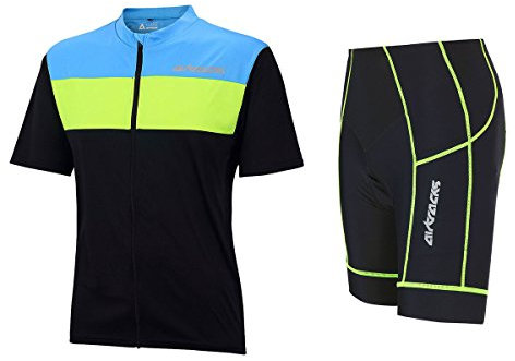 Airtracks FUNKTIONS RADTRIKOT Set/Fahrradhose KURZ PRO + Fahrradtrikot Kurzarm PRO AIR/ATMUNGSAKTIV/Reflektoren - schwarz-neon-blau - XL