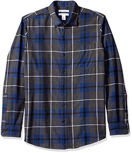 Amazon Essentials Men's Long-Sleeve Flannel Shirt (Available in Big & Tall), Blue Charcoal Heather Plaid, M