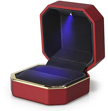 AVESON Ringschachtel Hochzeit, LED-Licht Ringschachtel Verlobung Ringe Samt Schmuck Etui Ring Schachtel Ehering Chmuckschatullen Geschenkbox Schmuckkästen für Verlobungsring Valentinstag Ring Box
