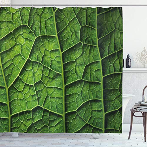 ABAKUHAUS Blätter Duschvorhang, Wald-Baum-Blatt Textur, Stoffliches Gewebe Badezimmerdekorationsset mit Haken, 175 x 200 cm, Dunkelgrün