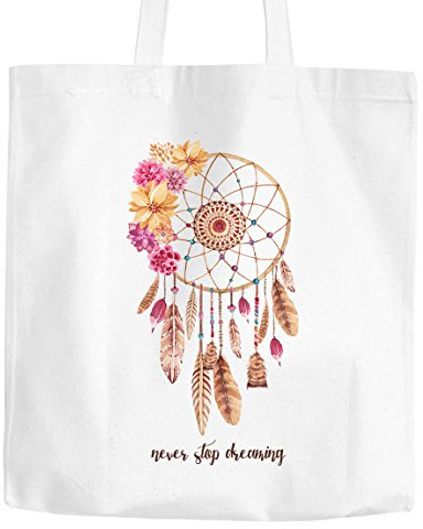Jutebeutel Traumfänger Blumen Flower Dreamcatcher Boho Bohamian Watercolor Baumwolltasche Stoffbeutel Autiga® weiß unisize