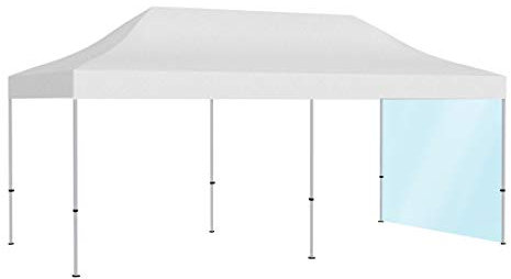 Vispronet® Profi Faltpavillon Basic 3x6 m (Zeltwand 300 cm), Dach Weiß ✓ mit 1 Vollwand Transparent ✓ versch. Größen & Farben ✓ Scherengittersystem ✓ inkl. Dach, Volant