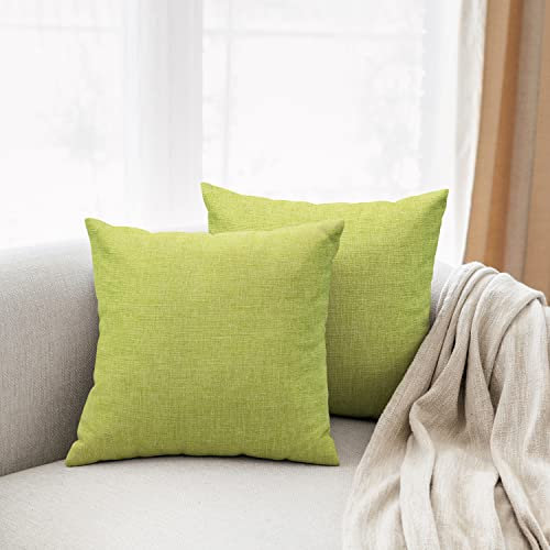All Smiles Kissenbezug 45x45cm 2er Set Reine Farbe Leinen Kissenbezüge Dekokissen Kissenhülle mit Verstecktem Reißverschluss für Sofa Auto Couch Bett Schlafzimmer(Hellgrün)