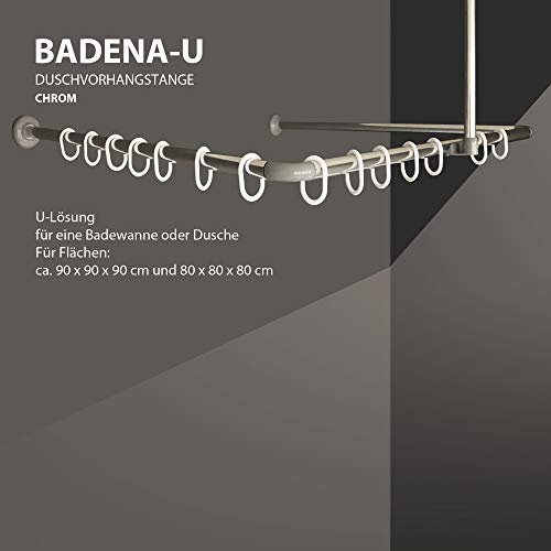 Winkelstange Duschvorhang Stange Weiß Anthrazit Silber Bad Stange Winkel, U und L-Form (U-Form 90x90x90cm, Silber glänzend)