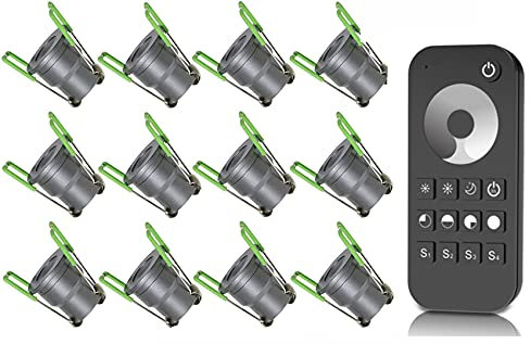 3W LED Mini Einbaustrahler, Aluminium, IP65 Wassergeschützt, 3000K Warmweiß, Dimmbar, Funk-Netzteil, Minispots für Innen- und Außenbeleuchtung (Anthrazit, 12x Minispot)