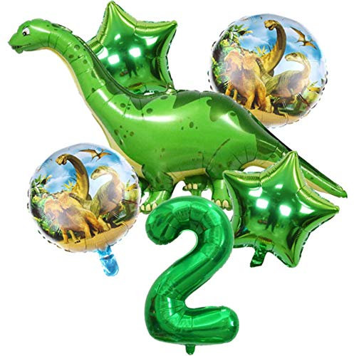 DIWULI Dino Geburtstag Deko 2 Jahre - Dino Luftballons Zahl
